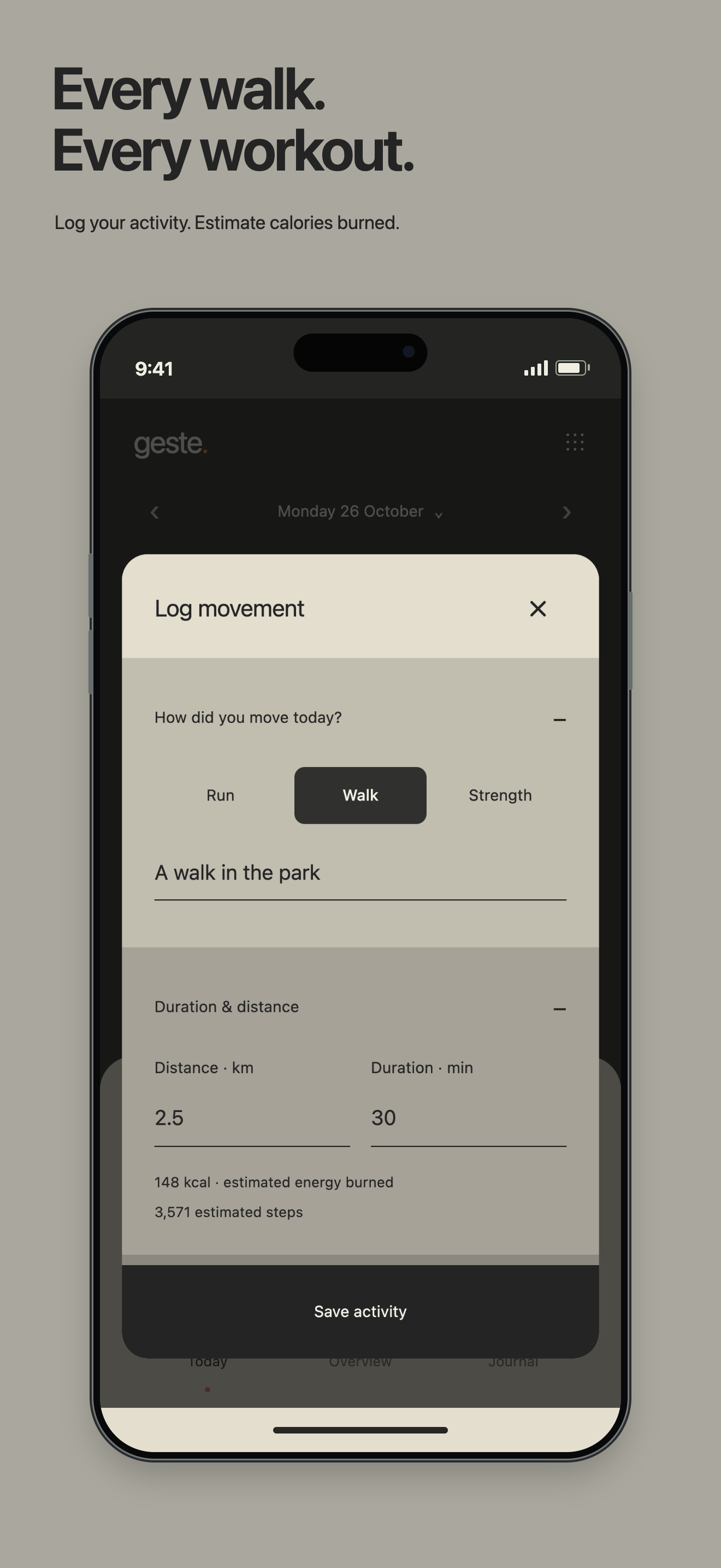 Record your movement. Example app records.